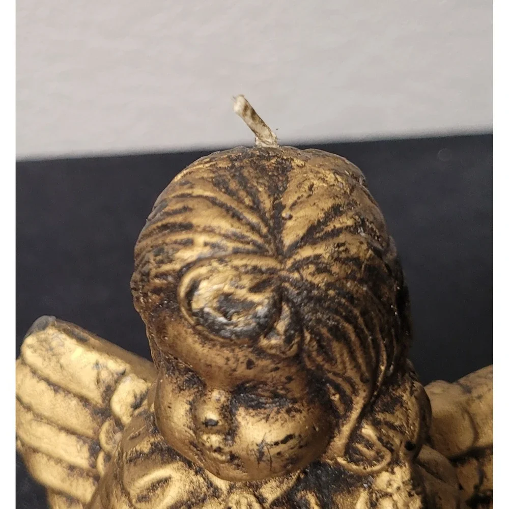 Angel Playing Cello Wax Candle Antique Gold Color 6 Inch Tall
